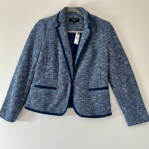 NWT Talbots Blue and White Tweed Knit Contrast Trim Jacket size 4P